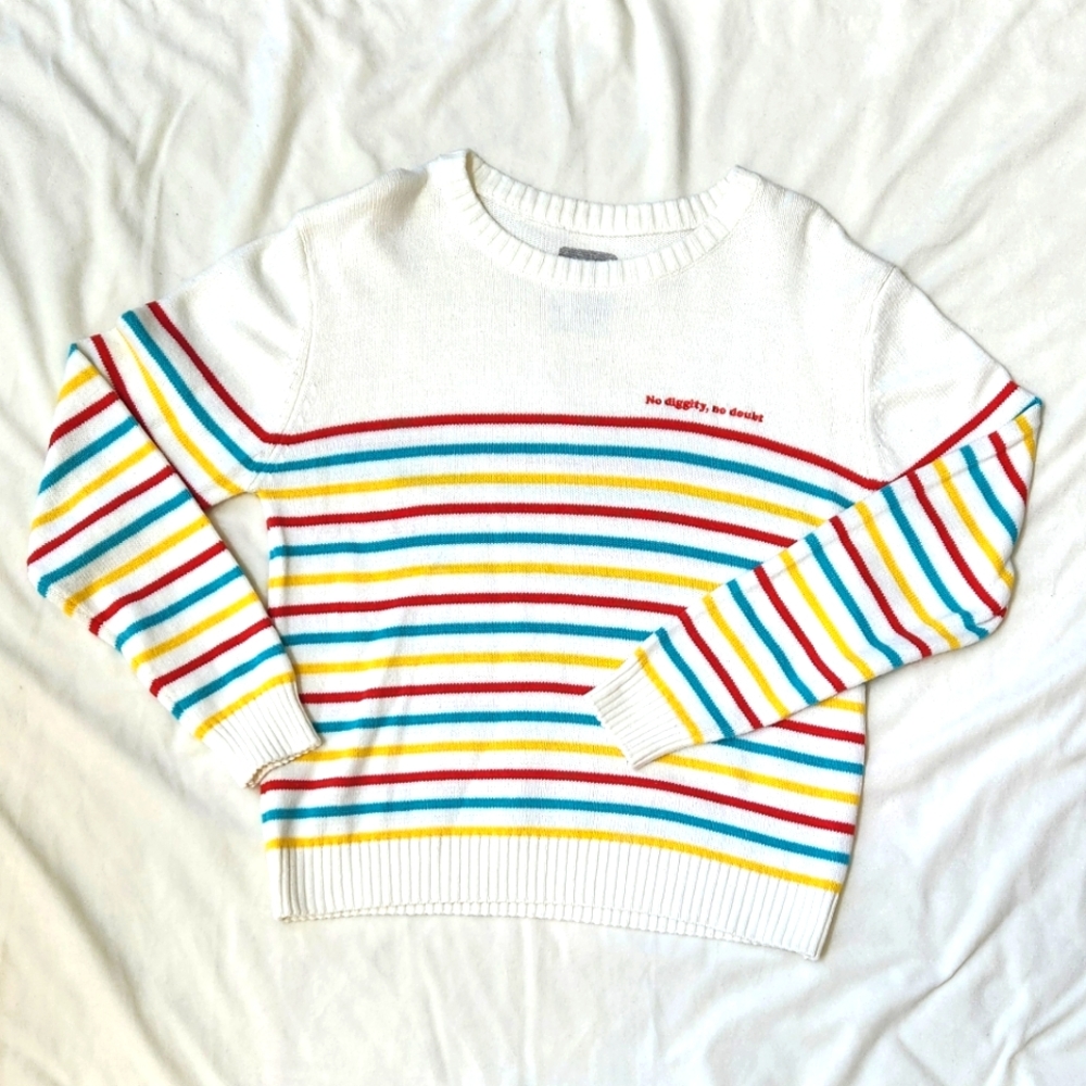 Sunday Morning Pancakes - "No diggity, no doubt" Striped Sweater: Size L